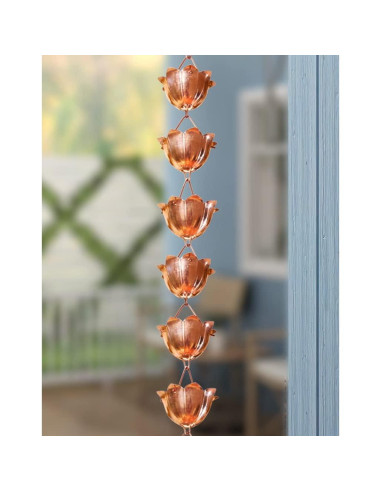 Cadena de Lluvia de Cobre Puro Monarch 2.6 m con 18 Copas