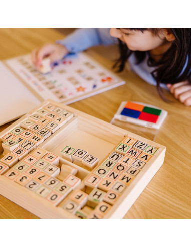 Juego de Sellos de Madera Deluxe Melissa & Doug ABCs 123s