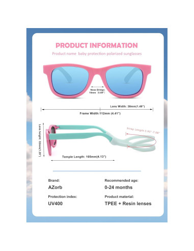 Gafas de sol polarizadas para bebé con correa UV400 - Rosa Verde