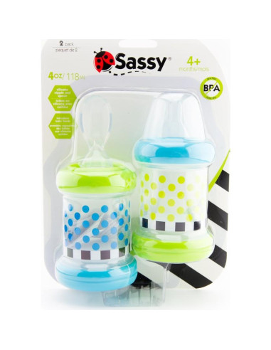 Alimentador Sassy para Bebés - Set de 2 Botellas 4oz Silicona BPA Free