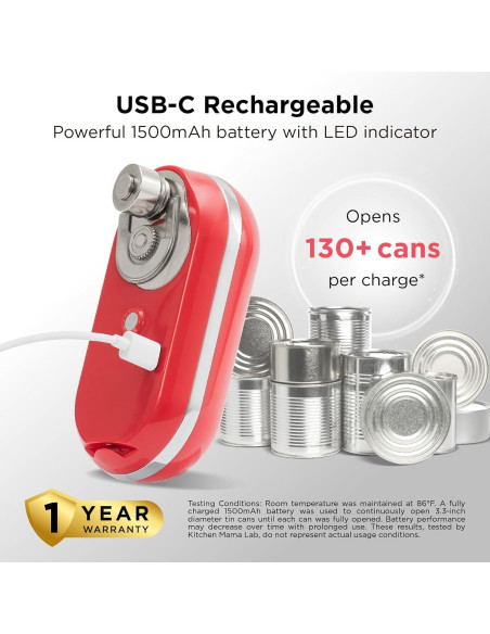 Abrelatas Eléctrico Kitchen Mama Mini Plus Rojo USB-C Abrelatas Eléctrico Kitchen Mama Mini Plus Rojo USB-C