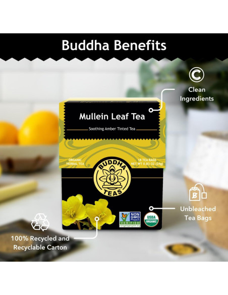 Té Herbal Orgánico Buddha Teas Hoja de Mullein 18 Bolsitas Té Herbal Orgánico Buddha Teas Hoja de Mullein 18 Bolsitas