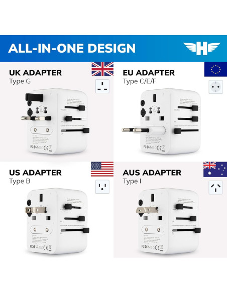 Adaptador de Viaje Universal Hero con 2 USB-A y 1 USB-C Adaptador de Viaje Universal Hero con 2 USB-A y 1 USB-C