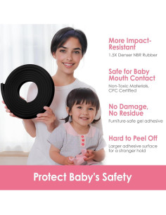 Protectores de Esquinas y Bordes para Bebés Kert, 5.03m + 8 Esquinas, Goma Suave, Negro 2