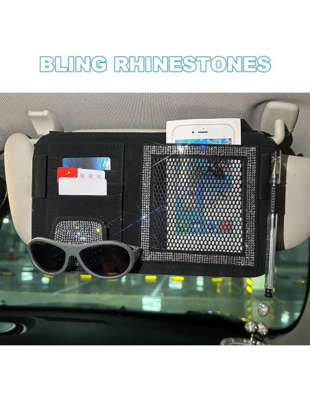 Organizador de Visera de Coche BESULEN con Rhinestones Negro Organizador de Visera de Coche BESULEN con Rhinestones Negro