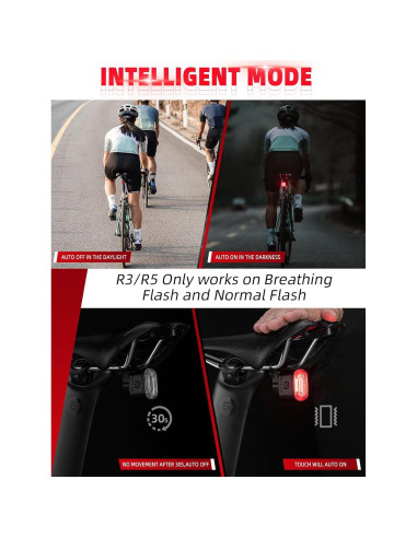 Luz Trasera Inteligente ROCKBROS para Bicicleta IPX6 Recargable