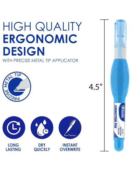 Corrector BAZIC 3 ml con Punta Fina - Paquete de 2 Corrector BAZIC 3 ml con Punta Fina - Paquete de 2