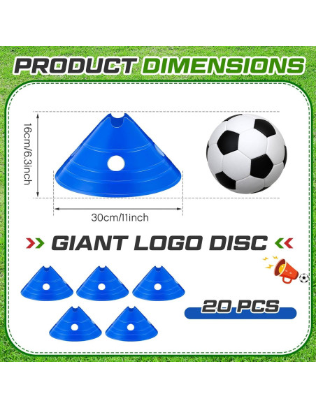 Conos de Disco Jumbo ShinyRelief 20 Piezas Azul para Entrenamiento Conos de Disco Jumbo ShinyRelief 20 Piezas Azul para Entrenamiento