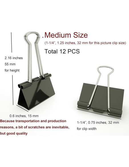 Clip de Binder Mediano Nctinystore Metal Negro 12 Pcs Clip de Binder Mediano Nctinystore Metal Negro 12 Pcs
