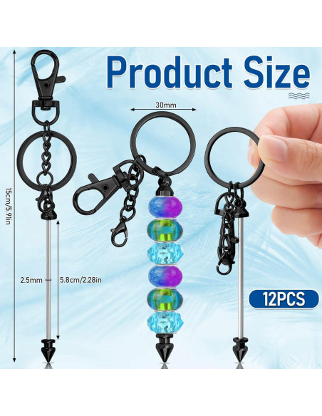 12 Piezas Llaveros con Cuentas Negras ROADPLUM DIY 12 Piezas Llaveros con Cuentas Negras ROADPLUM DIY