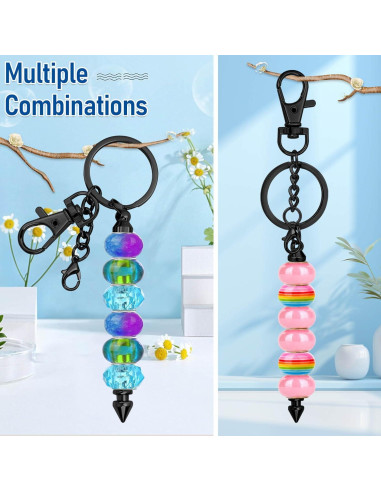 12 Piezas Llaveros con Cuentas Negras ROADPLUM DIY