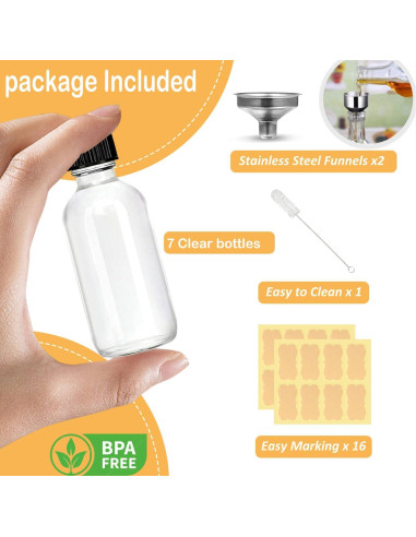 Botellas de vidrio 60ml LANBEAUTIFY - Paquete de 7 con tapas