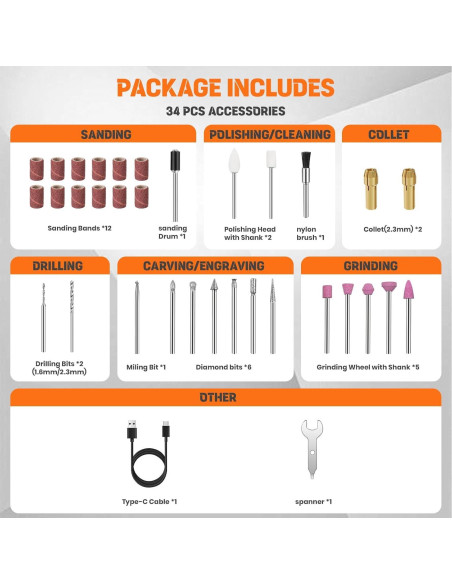Herramienta Rotativa Cordless HARDELL 4V con 32 Accesorios Herramienta Rotativa Cordless HARDELL 4V con 32 Accesorios
