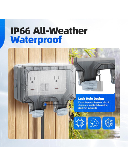 Caja de Salida de Energía Exterior Hoodutric IP66 2 Salidas 15A Caja de Salida de Energía Exterior Hoodutric IP66 2 Salidas 15A