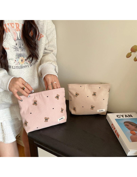 Bolsa de Maquillaje de Terciopelo Rosa con Cremallera - Kawaii Bolsa de Maquillaje de Terciopelo Rosa con Cremallera - Kawaii