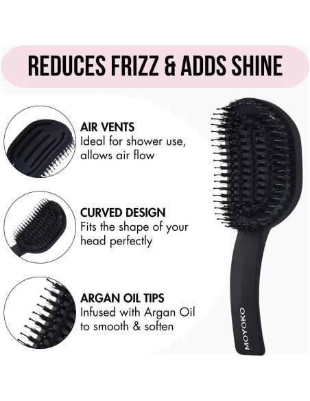 Cepillo Desenredante Ergonómico MOYOKO Negro para Todo Tipo de Cabello Cepillo Desenredante Ergonómico MOYOKO Negro para Todo Tipo de Cabello