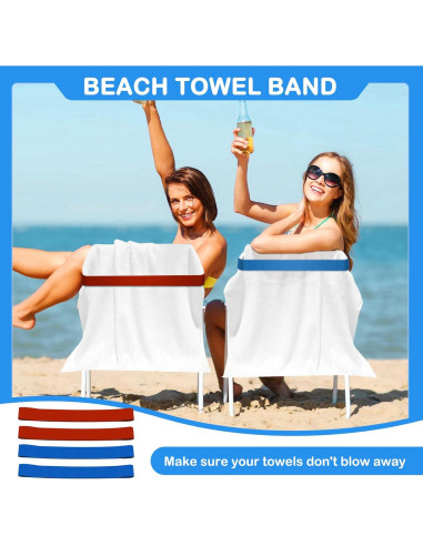 Paquete de 4 bandas para toallas de playa Ychelhr - Azul y Rojo