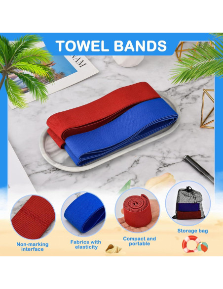 Paquete de 4 bandas para toallas de playa Ychelhr - Azul y Rojo Paquete de 4 bandas para toallas de playa Ychelhr - Azul y Rojo