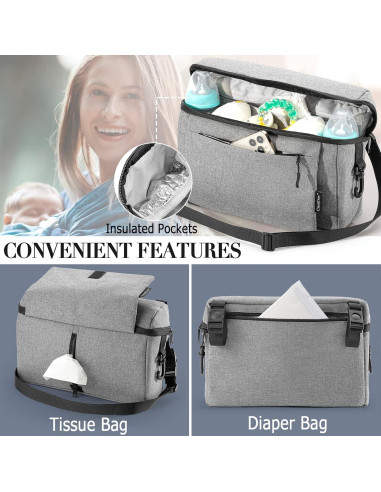Organizador de Cochecito Citiskins Gris con Soporte para Tazas