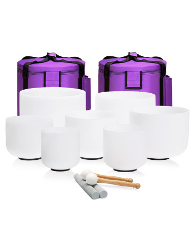 Juego de 7 Cuencos de Canto de Cuarzo 440Hz 15-30cm con Bolsa
