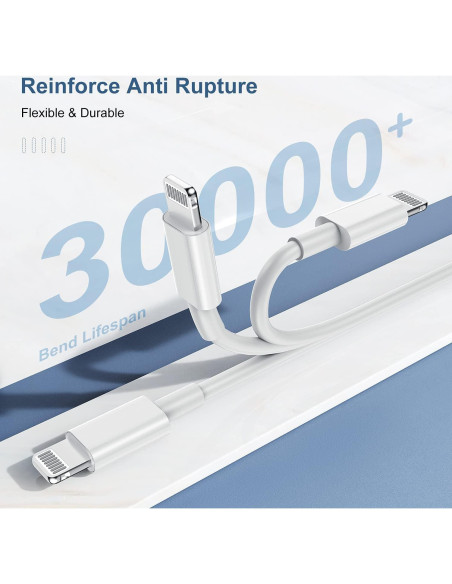 Cable de Carga Rápida 3m Jeenek USB C a Lightning MFi Cable de Carga Rápida 3m Jeenek USB C a Lightning MFi