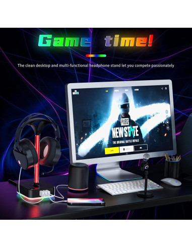 Soporte para Auriculares RGB ALACOO con Cargador USB y 8 Modos de Luz