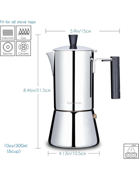 Cafetera Espresso Moka Pot Easyworkz 6 Tazas 300ml Acero Inoxidable Cafetera Espresso Moka Pot Easyworkz 6 Tazas 300ml Acero Inoxidable