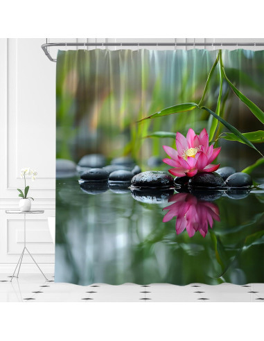Cortina de Ducha KTGHA Spa Lotus Verde 180x180 cm con Ganchos