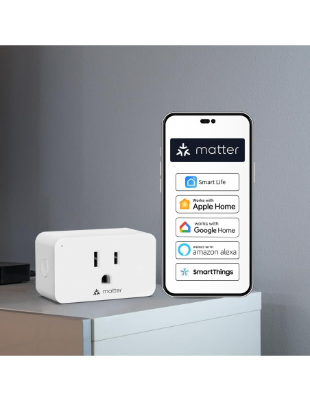 Enchufe Inteligente Minoston Matter 15A, Control Remoto APP, 2 Unidades Enchufe Inteligente Minoston Matter 15A, Control Remoto APP, 2 Unidades