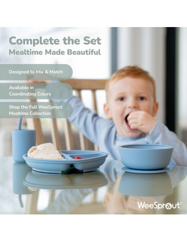 Cuencos de Succión WeeSprout para Bebés - Silicona 12 oz - Juego de 2