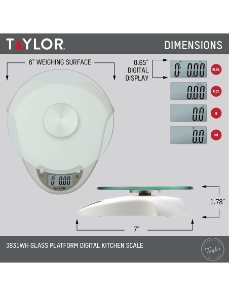 Báscula de Cocina Digital Taylor 5 kg con Plataforma de Vidrio Báscula de Cocina Digital Taylor 5 kg con Plataforma de Vidrio