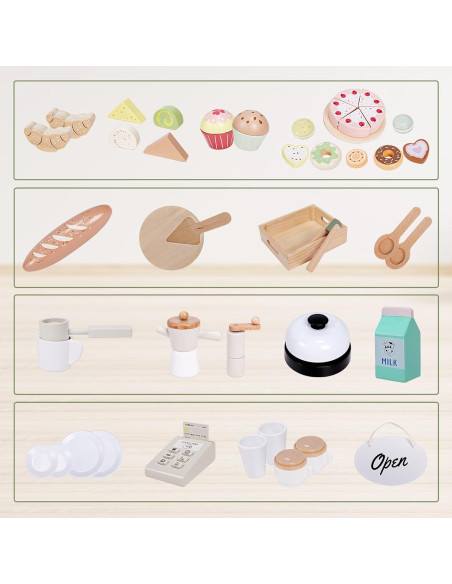 Juego de Café de Madera Joylike 37 Piezas para Niños 3+ Juego de Café de Madera Joylike 37 Piezas para Niños 3+