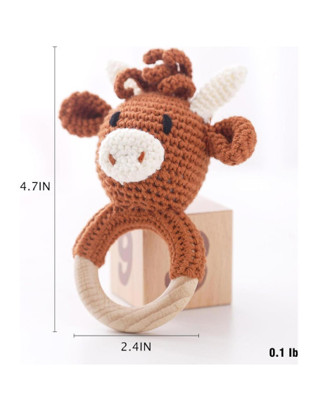 Sonajero de Madera Chriswell Vaca para Bebés - Juguete Seguro Sonajero de Madera Chriswell Vaca para Bebés - Juguete Seguro