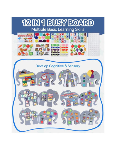 Tablero Ocupado Montessori Heypappy 12 en 1 Elefante Tablero Ocupado Montessori Heypappy 12 en 1 Elefante