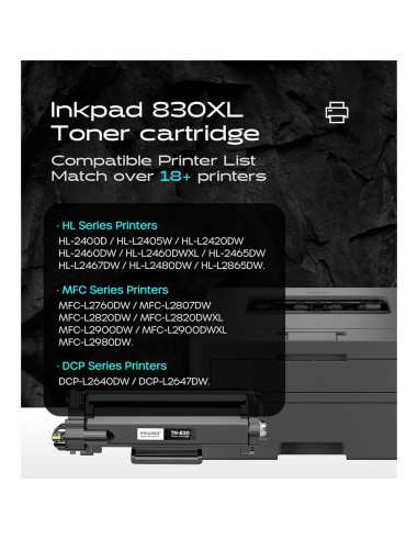 Cartuchos de Tóner TN830XL iNKPAD Paquete de 4 Negro