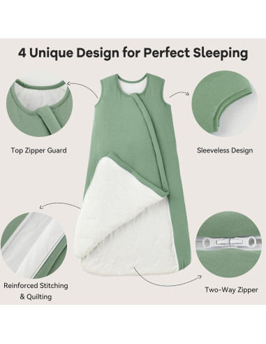 Saco de dormir para bebés 1.0 Tog Bambú 12-18 meses Verde