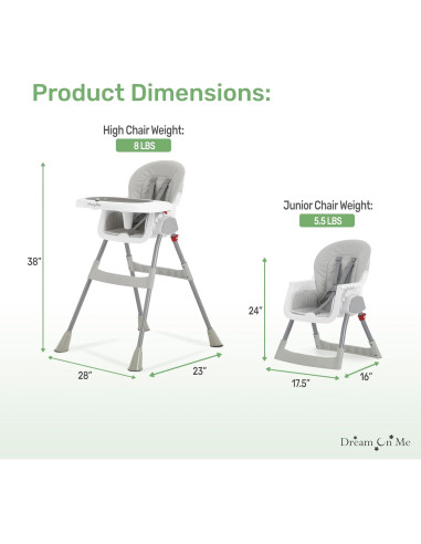Silla Alta Portable 2-en-1 Dream On Me Gris - Convertible y Compacta