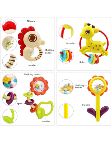 Sonajeros y Mordedores para Bebés MOONTOY - 12 Piezas Educativos