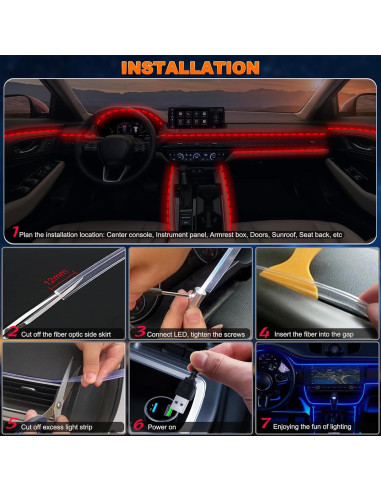 Luces LED interiores para coche Jushope 8m RGB control remoto