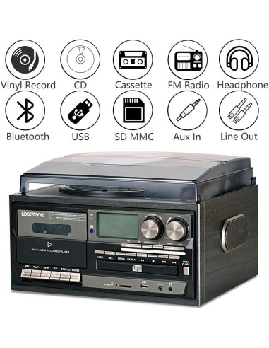 Reproductor de Vinilo 9 en 1 LOOPTONE Bluetooth Negro