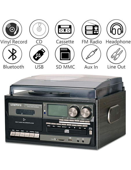 Reproductor de Vinilo 9 en 1 LOOPTONE Bluetooth Negro Reproductor de Vinilo 9 en 1 LOOPTONE Bluetooth Negro