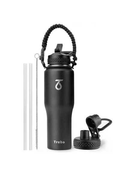 Botella de Agua Aislada Trebo 32 oz Acero Inoxidable Negro Botella de Agua Aislada Trebo 32 oz Acero Inoxidable Negro