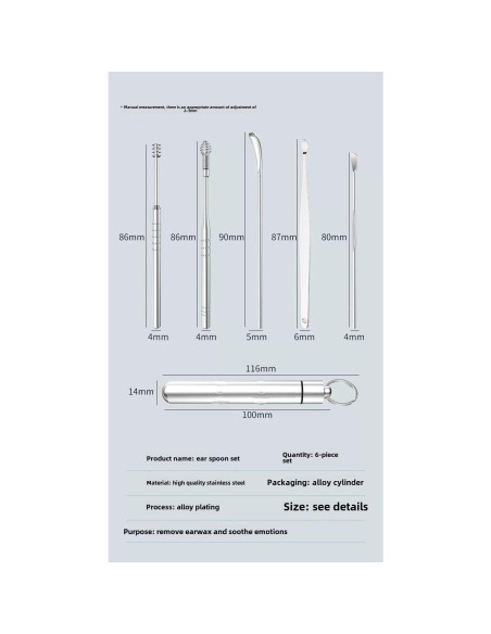 Kit de Limpieza de Oídos Profesional Acero Inoxidable 6 Piezas Kit de Limpieza de Oídos Profesional Acero Inoxidable 6 Piezas