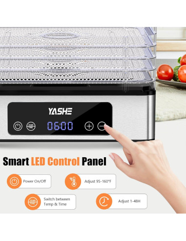 Deshidratadora de Alimentos YASHE FD-1019, 5 Bandejas Acero Inoxidable, 400W