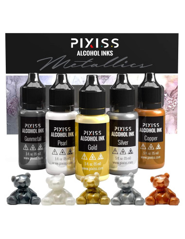 Juego de Tintas de Alcohol Metálicas Pixiss - 5 Colores 15 ml