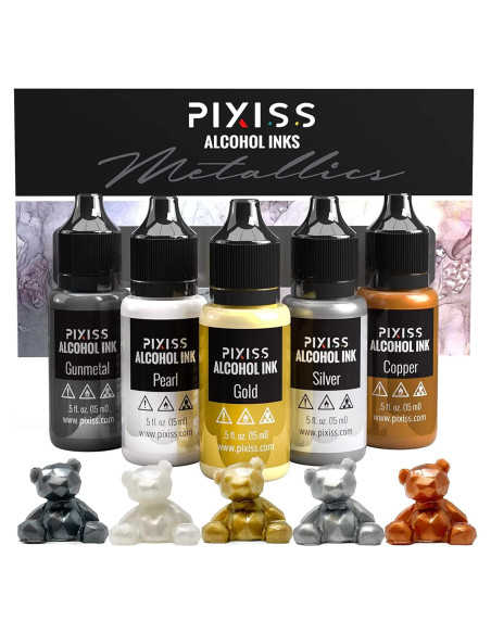 Juego de Tintas de Alcohol Metálicas Pixiss - 5 Colores 15 ml Juego de Tintas de Alcohol Metálicas Pixiss - 5 Colores 15 ml