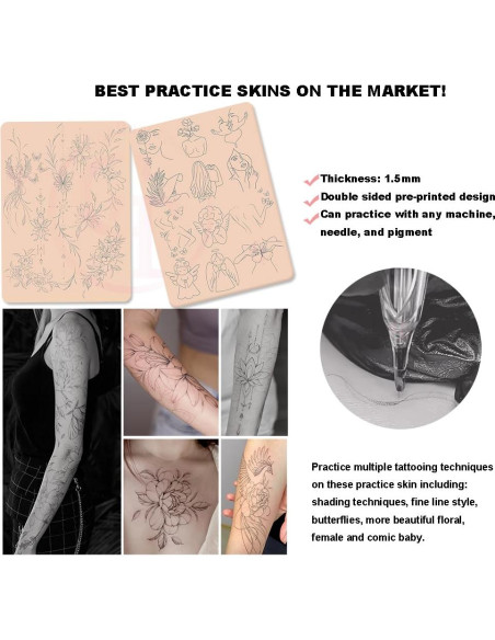 Piel de Práctica de Tatuaje Rosa Doble Cara 2pcs Silicona 1.5mm Piel de Práctica de Tatuaje Rosa Doble Cara 2pcs Silicona 1.5mm