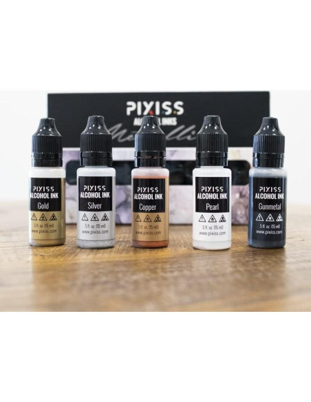 Juego de Tintas de Alcohol Metálicas Pixiss - 5 Colores 15 ml Juego de Tintas de Alcohol Metálicas Pixiss - 5 Colores 15 ml