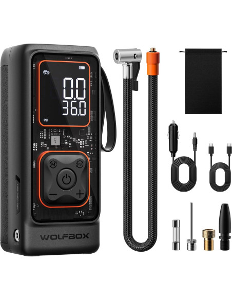 Wolfbox 4000A Arrancador de Salto 24000mAh y Inflador 150PSI Wolfbox 4000A Arrancador de Salto 24000mAh y Inflador 150PSI