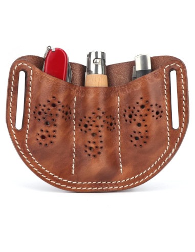 Funda de Cuchillo Plegable Tourbon de Cuero Genuino 3 Ranuras